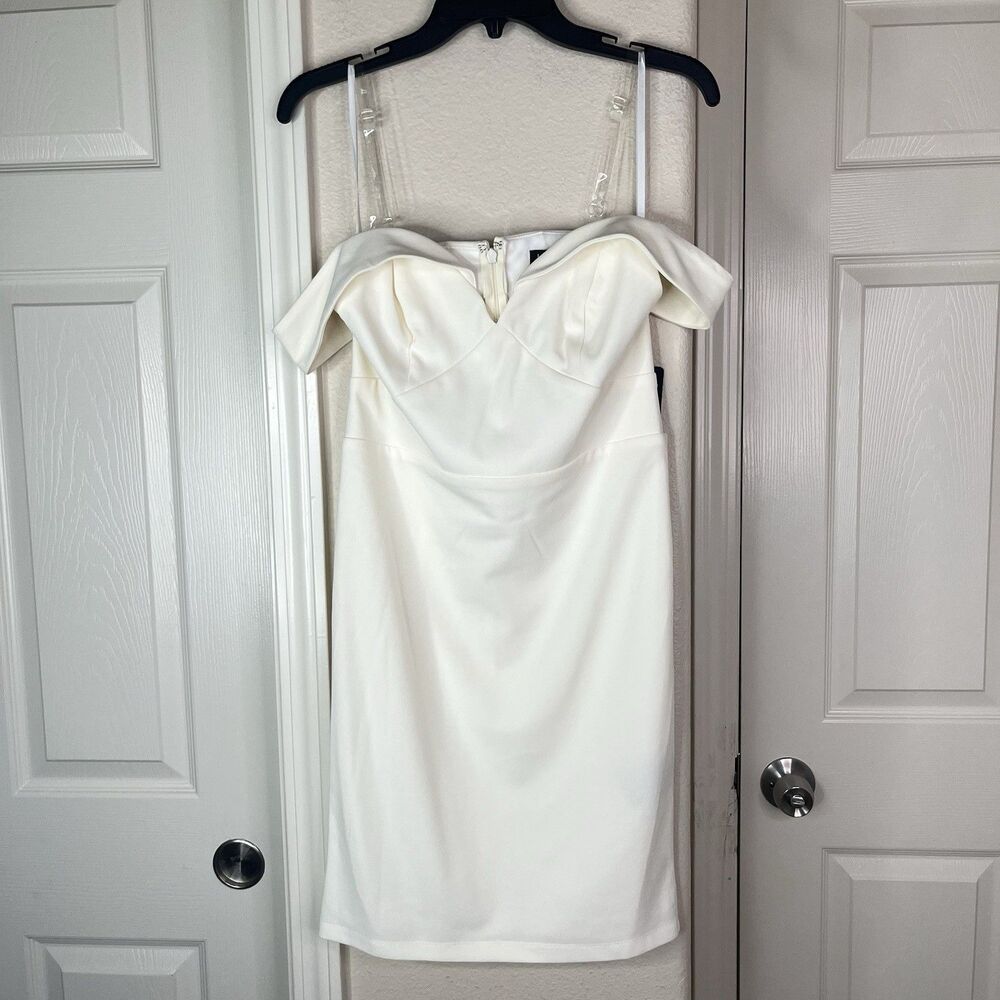 NWT Bebe White Coconut Milk Off Shoulder Knit Mini Women’s Dress - Medium